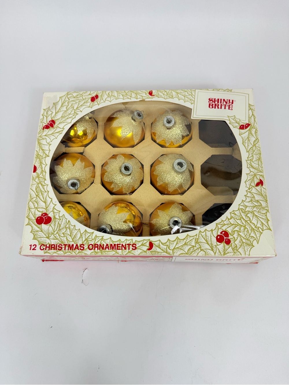 Vintage Shiny Brite Glass Ornaments Gold Frosted 4 Shiny 5 Matte Mica Collars 9